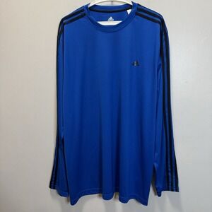 Adidas SZ XXL Blue/Black Stripe Long SLV  Climalite Gym Athletic Training Shirt